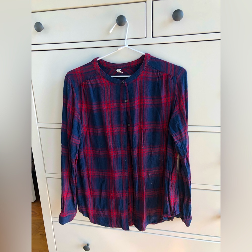 Plaid grandfather neck top